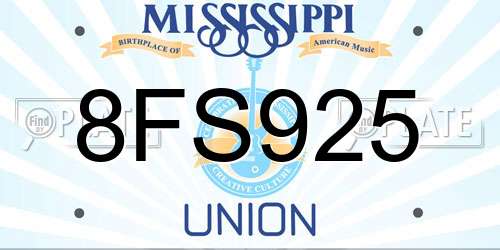 8FS925 Mississippi License Plate