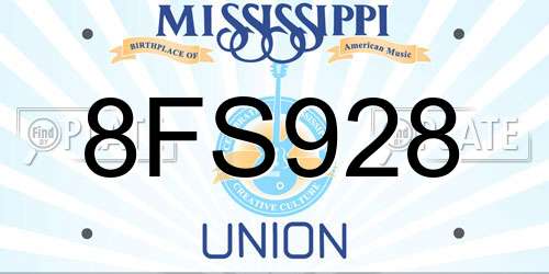 8FS928 Mississippi License Plate
