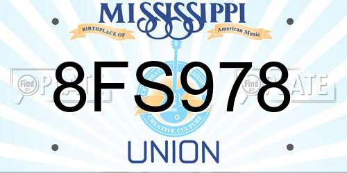 8FS978 Mississippi License Plate
