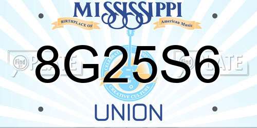 8G25S6 Mississippi License Plate