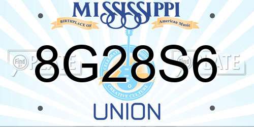 8G28S6 Mississippi License Plate