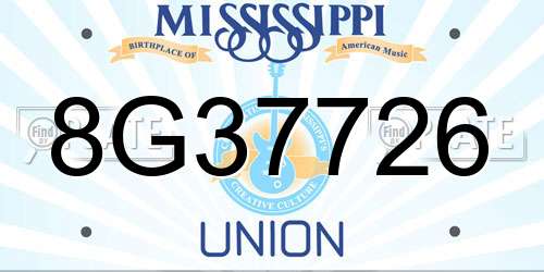 8G37726 Mississippi License Plate