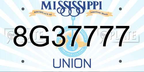 8G37777 Mississippi License Plate