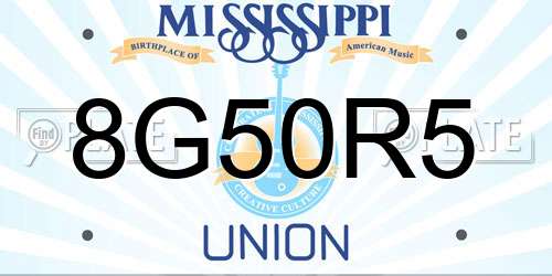 8G50R5 Mississippi License Plate