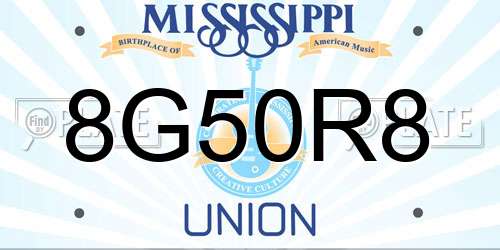 8G50R8 Mississippi License Plate