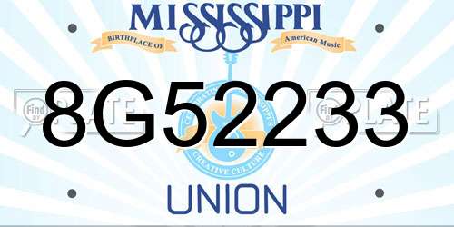 8G52233 Mississippi License Plate