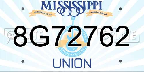8G72762 Mississippi License Plate
