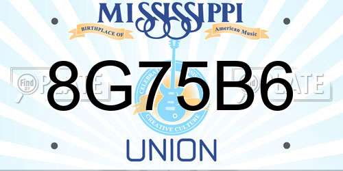 8G75B6 Mississippi License Plate