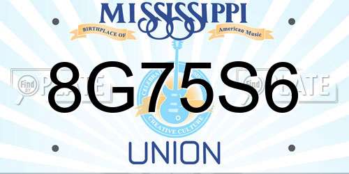 8G75S6 Mississippi License Plate