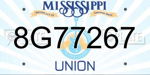 8G77267 Mississippi License Plate