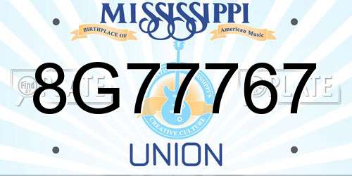 8G77767 Mississippi License Plate