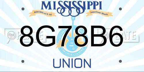 8G78B6 Mississippi License Plate