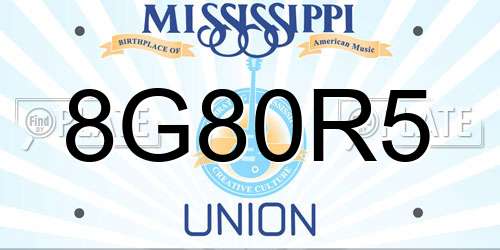 8G80R5 Mississippi License Plate