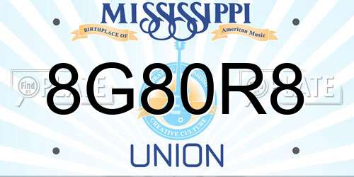 8G80R8 Mississippi License Plate