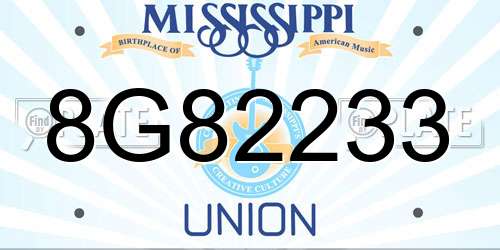 8G82233 Mississippi License Plate