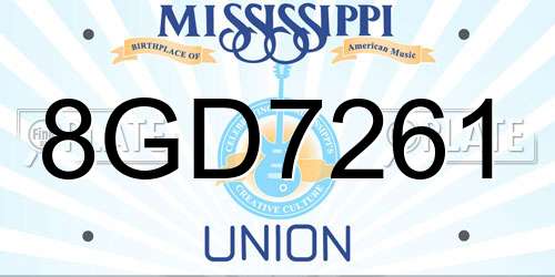 8GD7261 Mississippi License Plate