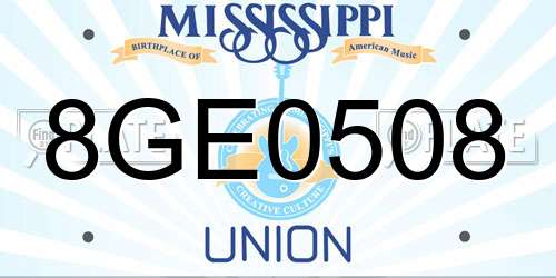 8GE0508 Mississippi License Plate