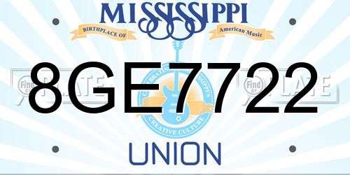 8GE7722 Mississippi License Plate