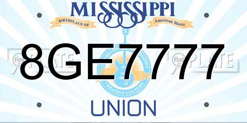 8GE7777 Mississippi License Plate