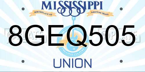 8GEQ505 Mississippi License Plate