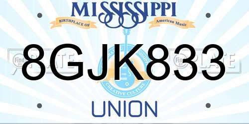 8GJK833 Mississippi License Plate