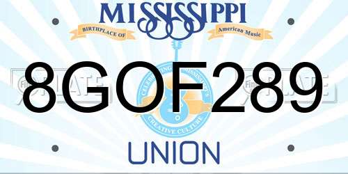8GOF289 Mississippi License Plate