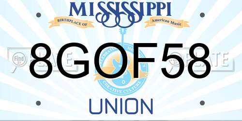 8GOF58 Mississippi License Plate