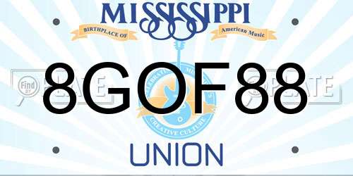 8GOF88 Mississippi License Plate