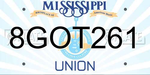 8GOT261 Mississippi License Plate