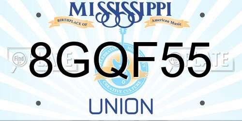 8GQF55 Mississippi License Plate
