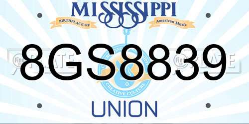 8GS8839 Mississippi License Plate