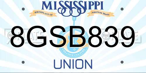 8GSB839 Mississippi License Plate