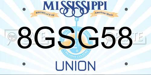 8GSG58 Mississippi License Plate