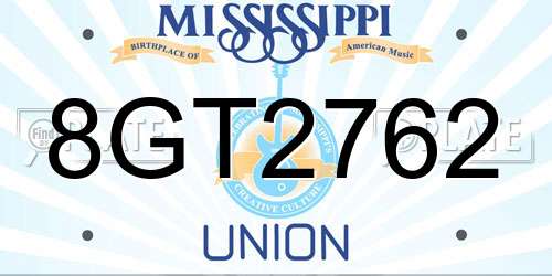 8GT2762 Mississippi License Plate