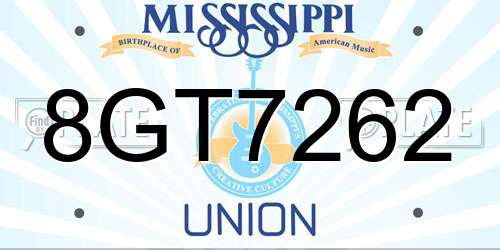 8GT7262 Mississippi License Plate