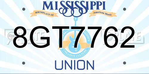 8GT7762 Mississippi License Plate