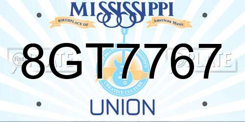 8GT7767 Mississippi License Plate