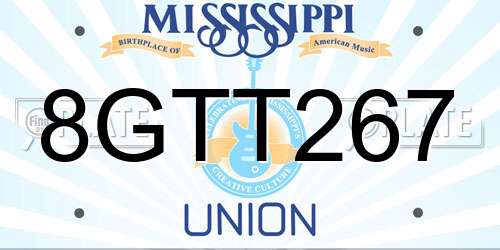 8GTT267 Mississippi License Plate