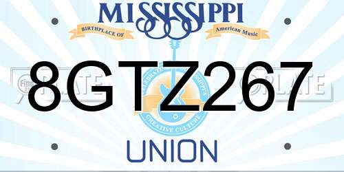 8GTZ267 Mississippi License Plate