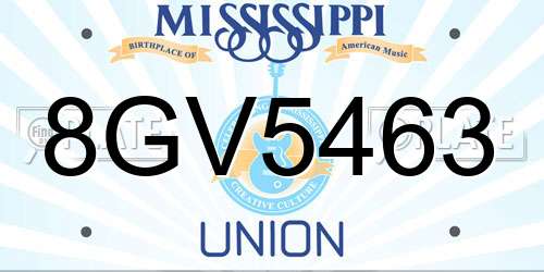8GV5463 Mississippi License Plate