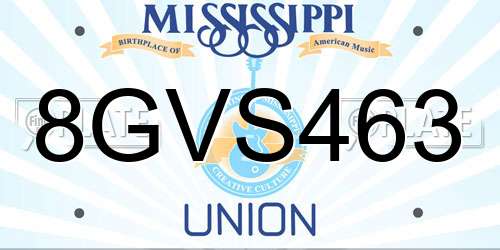 8GVS463 Mississippi License Plate