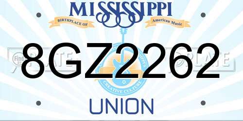 8GZ2262 Mississippi License Plate