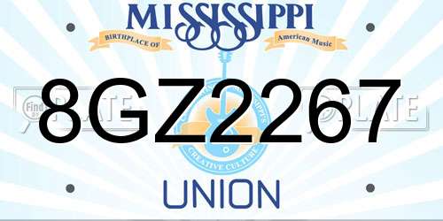 8GZ2267 Mississippi License Plate