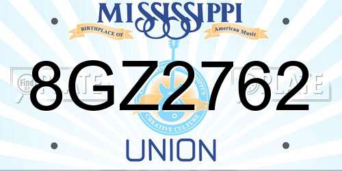 8GZ2762 Mississippi License Plate