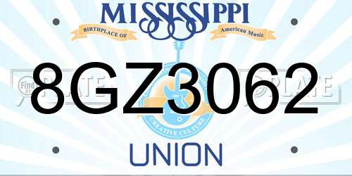 8GZ3062 Mississippi License Plate