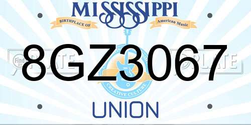 8GZ3067 Mississippi License Plate