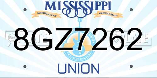 8GZ7262 Mississippi License Plate