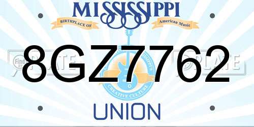 8GZ7762 Mississippi License Plate