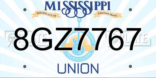 8GZ7767 Mississippi License Plate