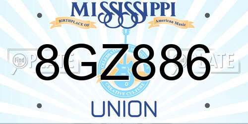 8GZ886 Mississippi License Plate